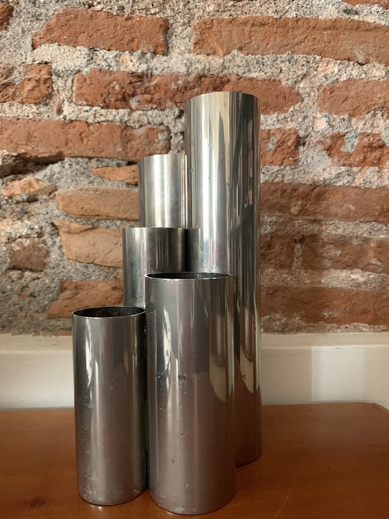 Silver plated steel flower vase, 70s 2