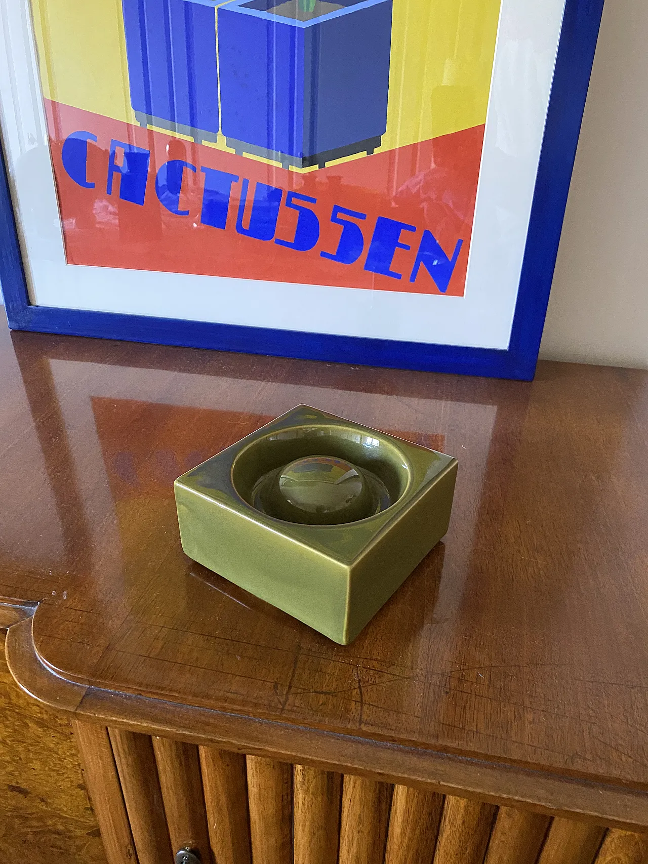 Mid-century green ceramic ashtray, Sicart Italy 1969 3