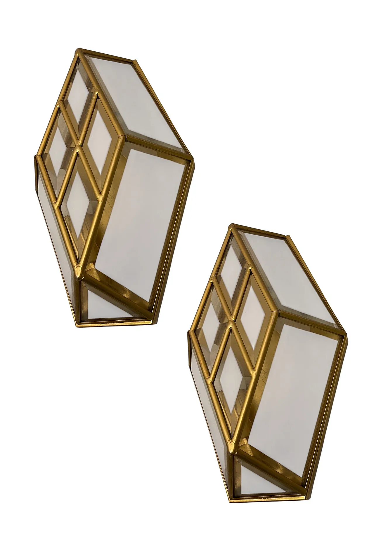 Brass Glass Sconces, 1970s, Set of 2 2