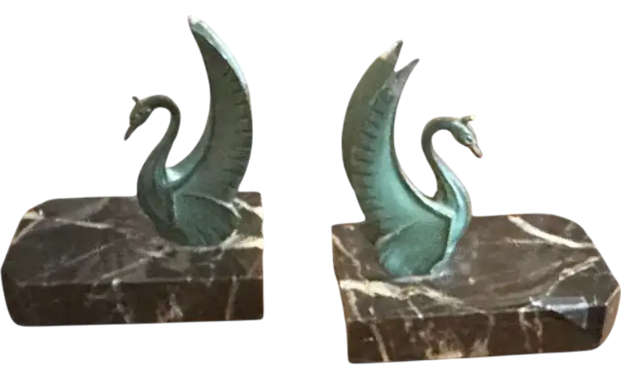 Pair of swan-shaped bookends in marble and metal, 1930s 8