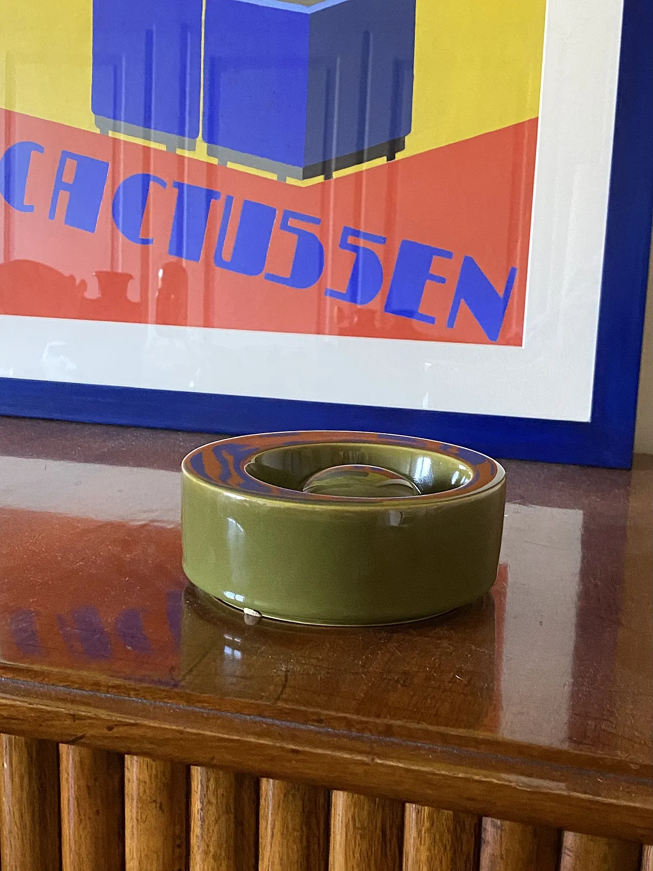 Mid-century green ceramic ashtray, Sicart Italy 1969 3