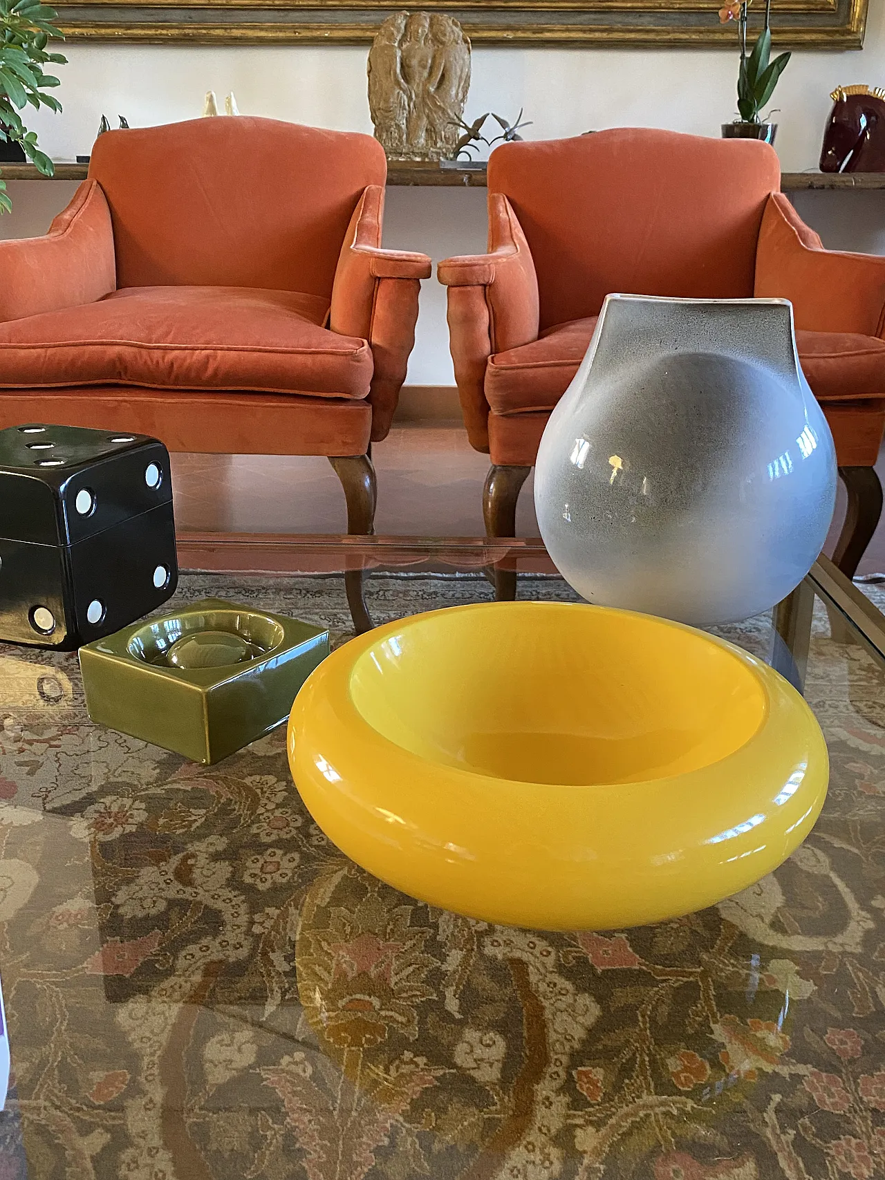 Space age large yellow ceramic centerpiece / saw few, Sicart Italy 5