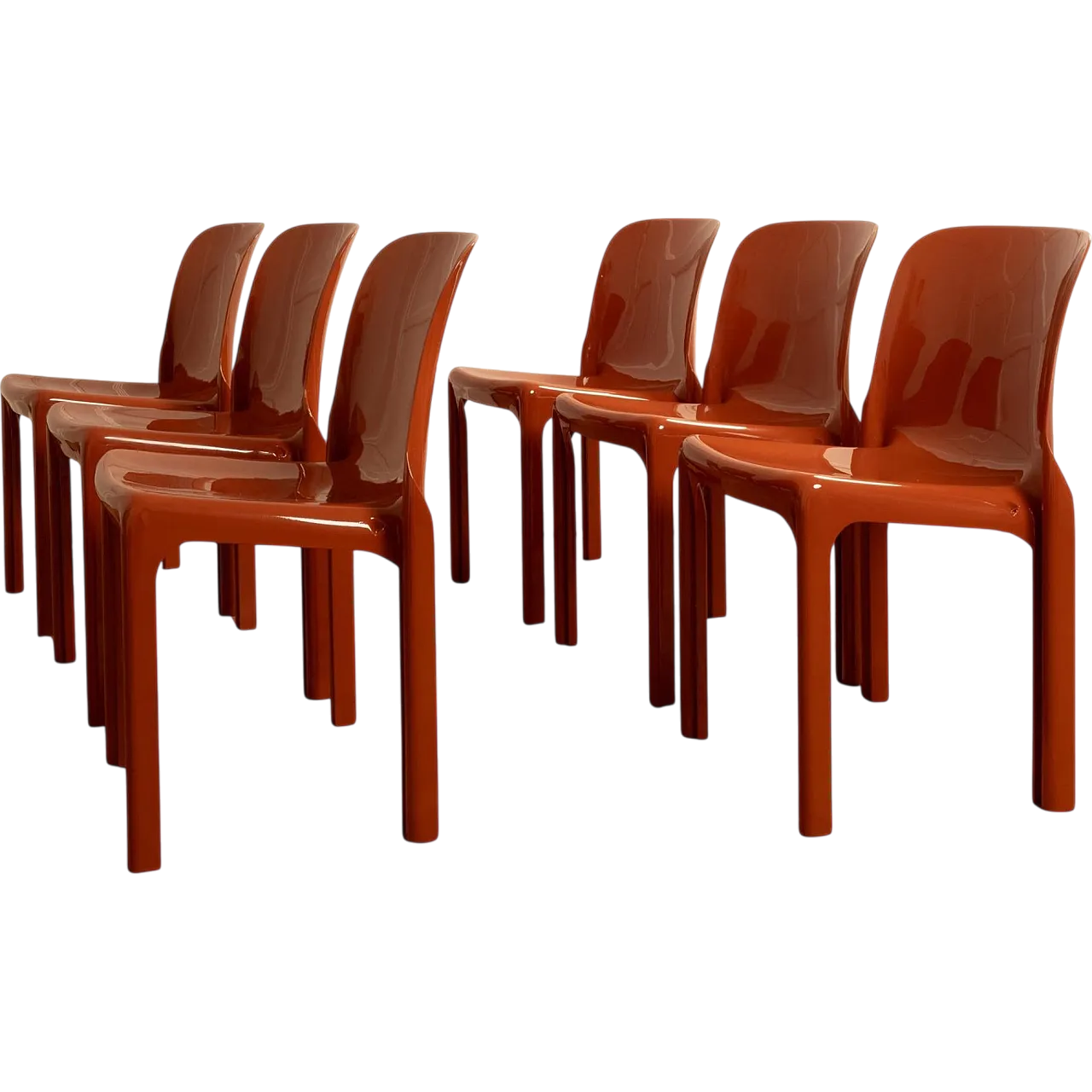 6 Ochre-coloured resin chairs by Vico Magistretti, 1970s 13