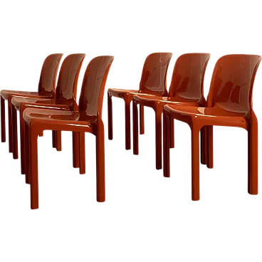 6 Ochre-coloured resin chairs by Vico Magistretti, 1970s