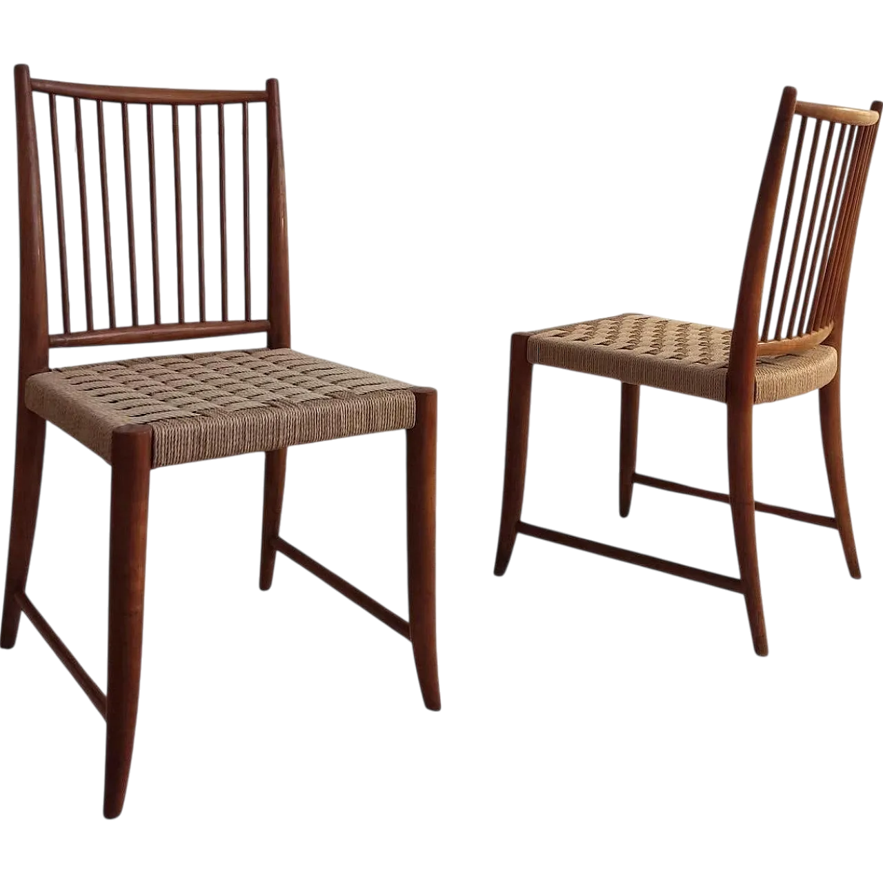 Pair of wooden and rope chairs by Paolo Buffa, 1950s 10