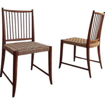 Pair of wooden and rope chairs by Paolo Buffa, 1950s