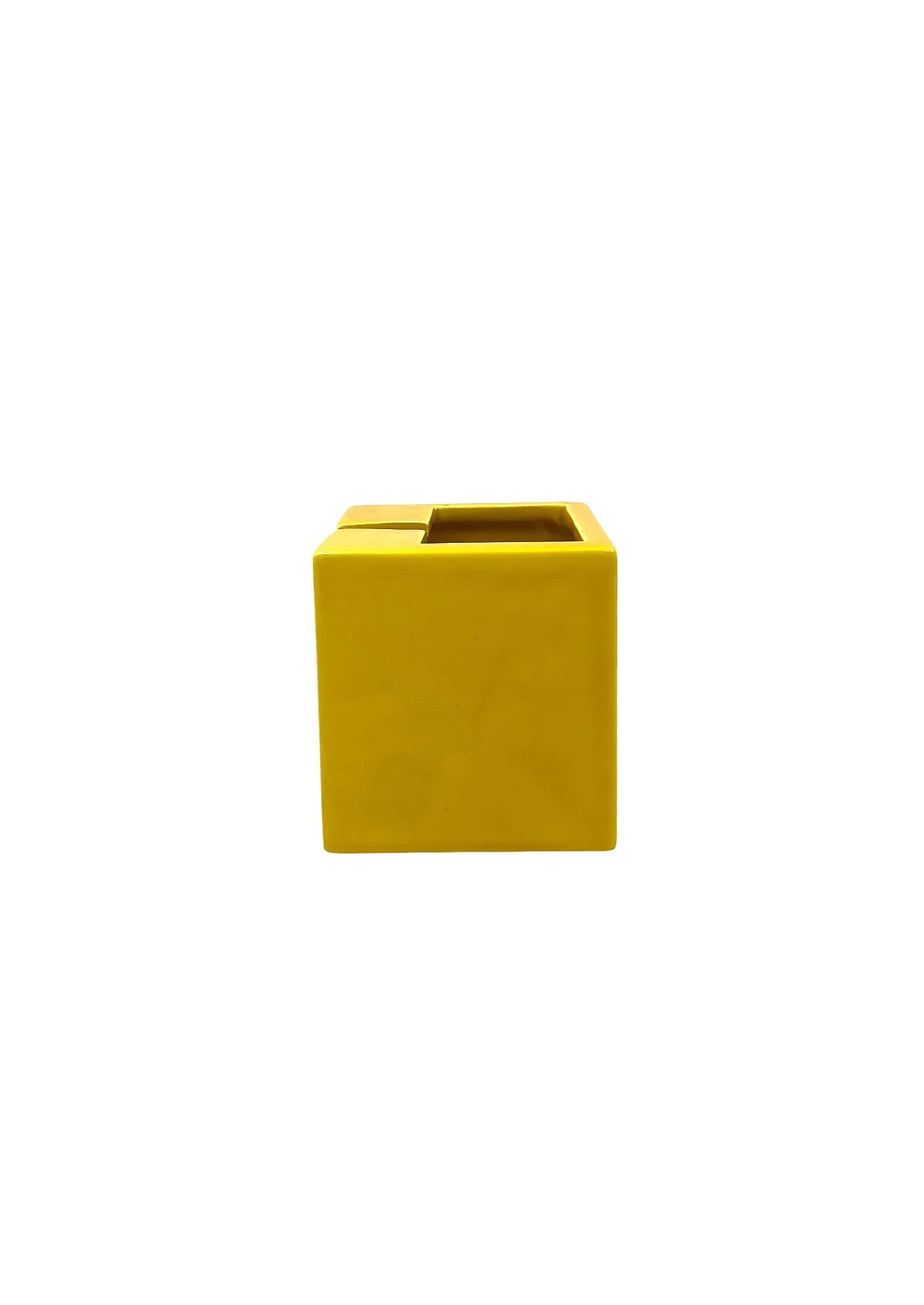 Space age yellow cubic ceramic ashtray, Sicart Italy 1970s 3