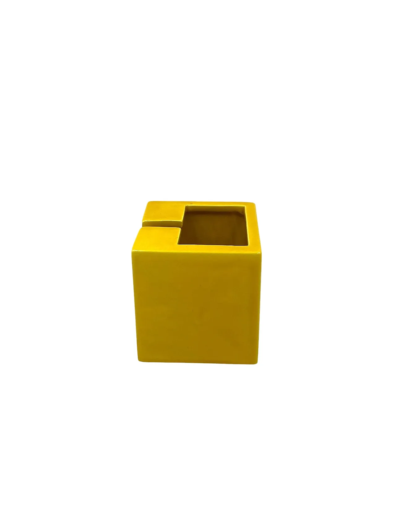 Space age yellow cubic ceramic ashtray, Sicart Italy 1970s 4