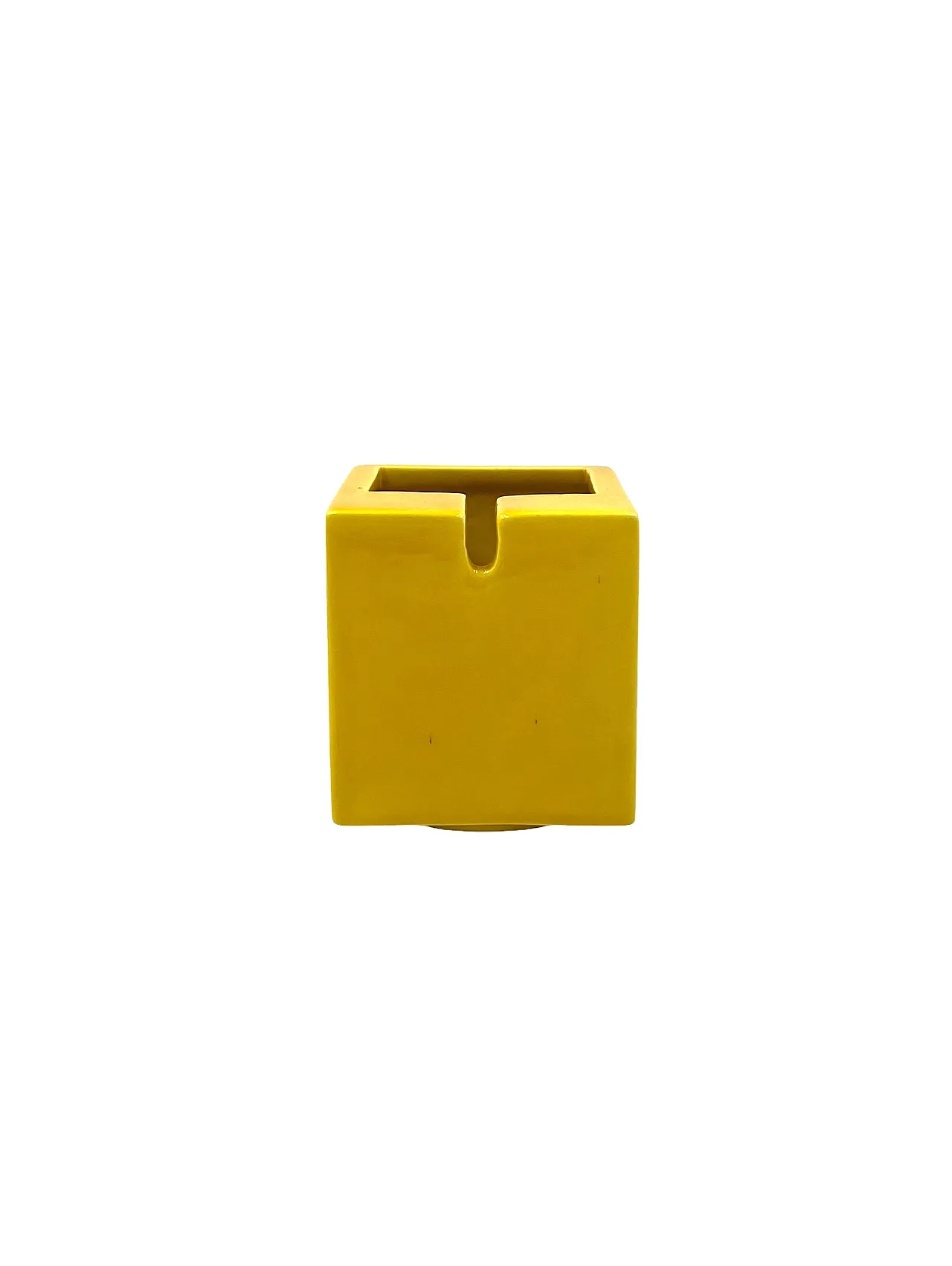 Space age yellow cubic ceramic ashtray, Sicart Italy 1970s 7