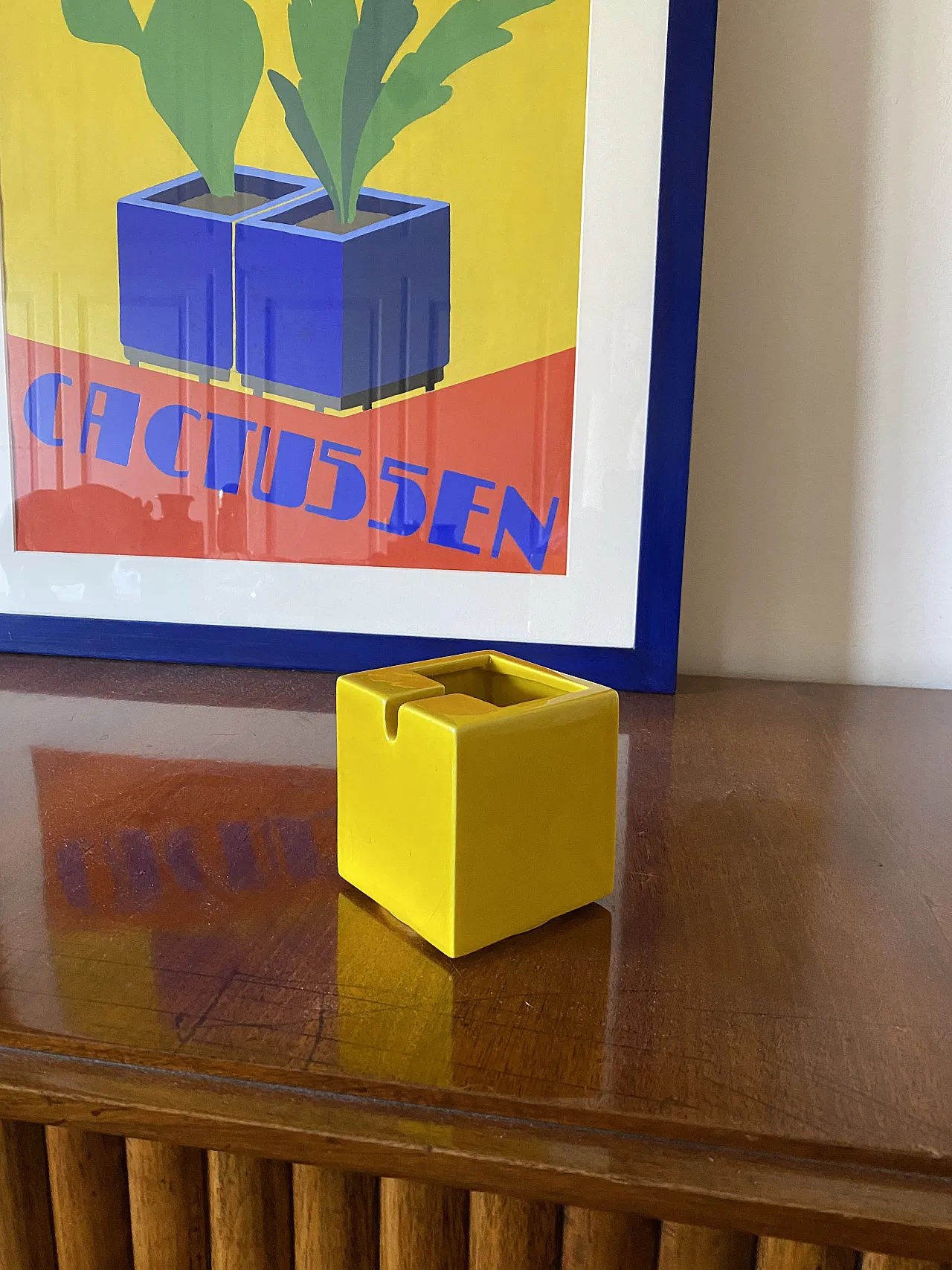 Space age yellow cubic ceramic ashtray, Sicart Italy 1970s 13