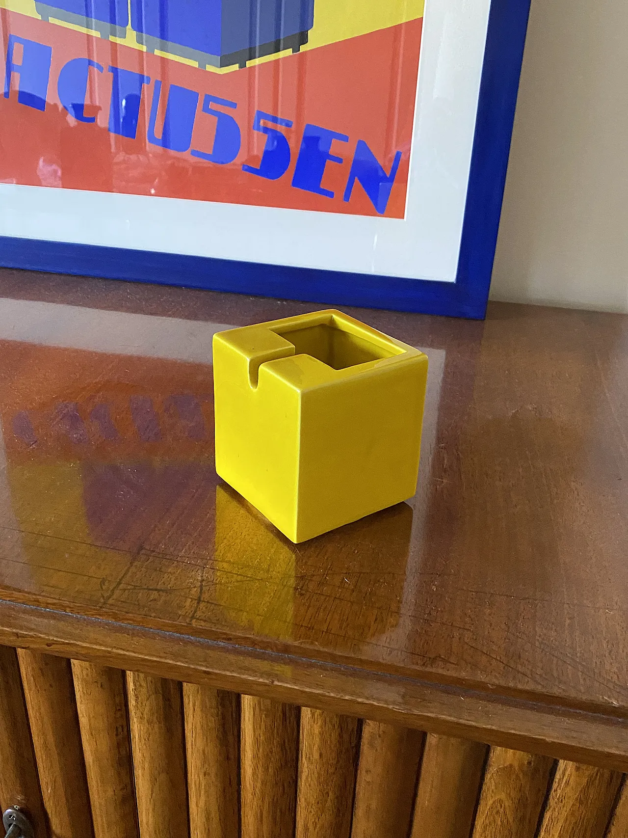 Space age yellow cubic ceramic ashtray, Sicart Italy 1970s 14