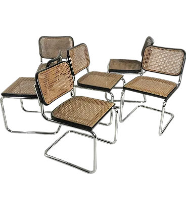 6 Cesca Chairs by Marcel Breuer for Gavina in Vienna straw, 1960s