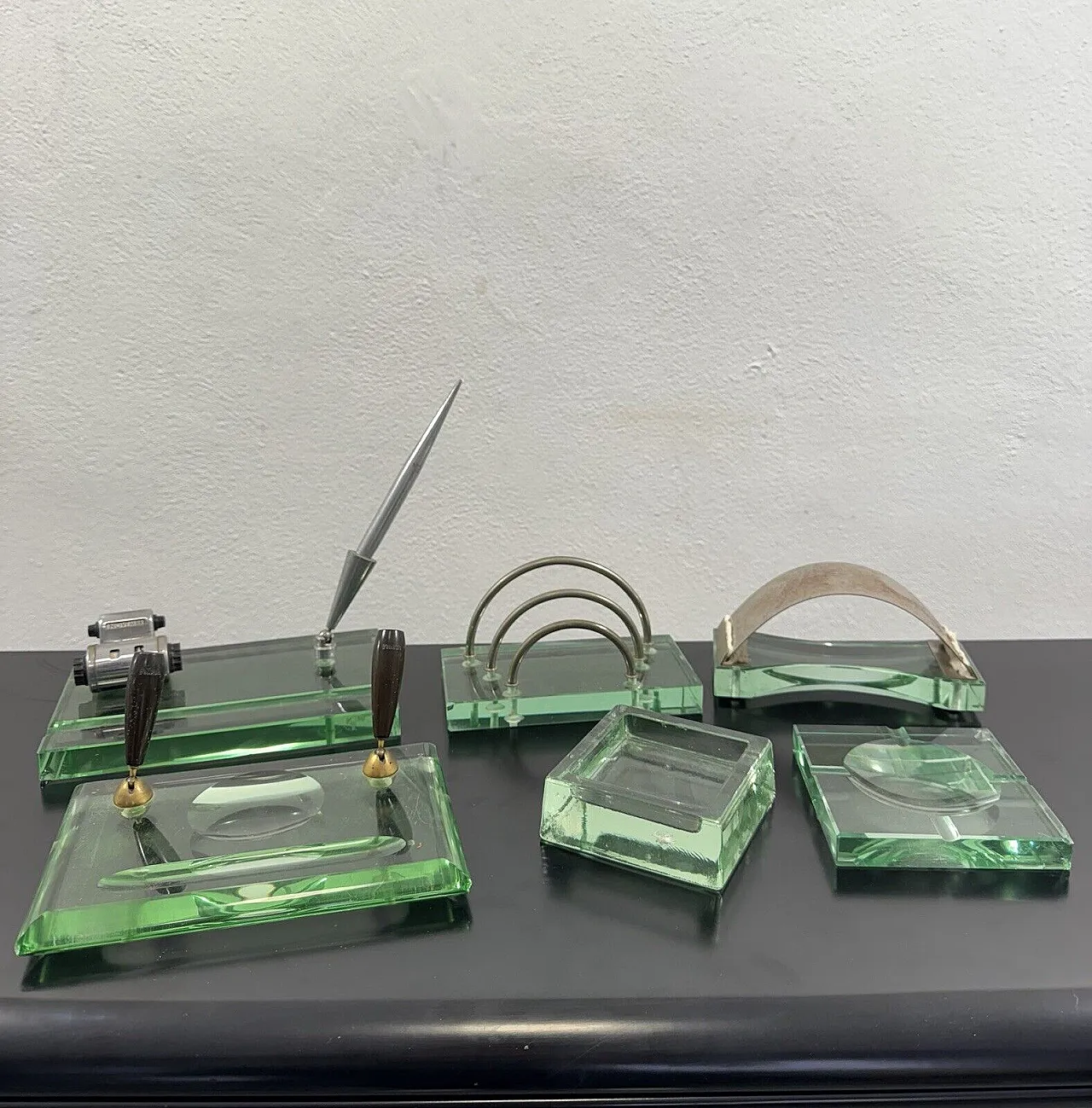 Glass and brass desk set, 1970s 2