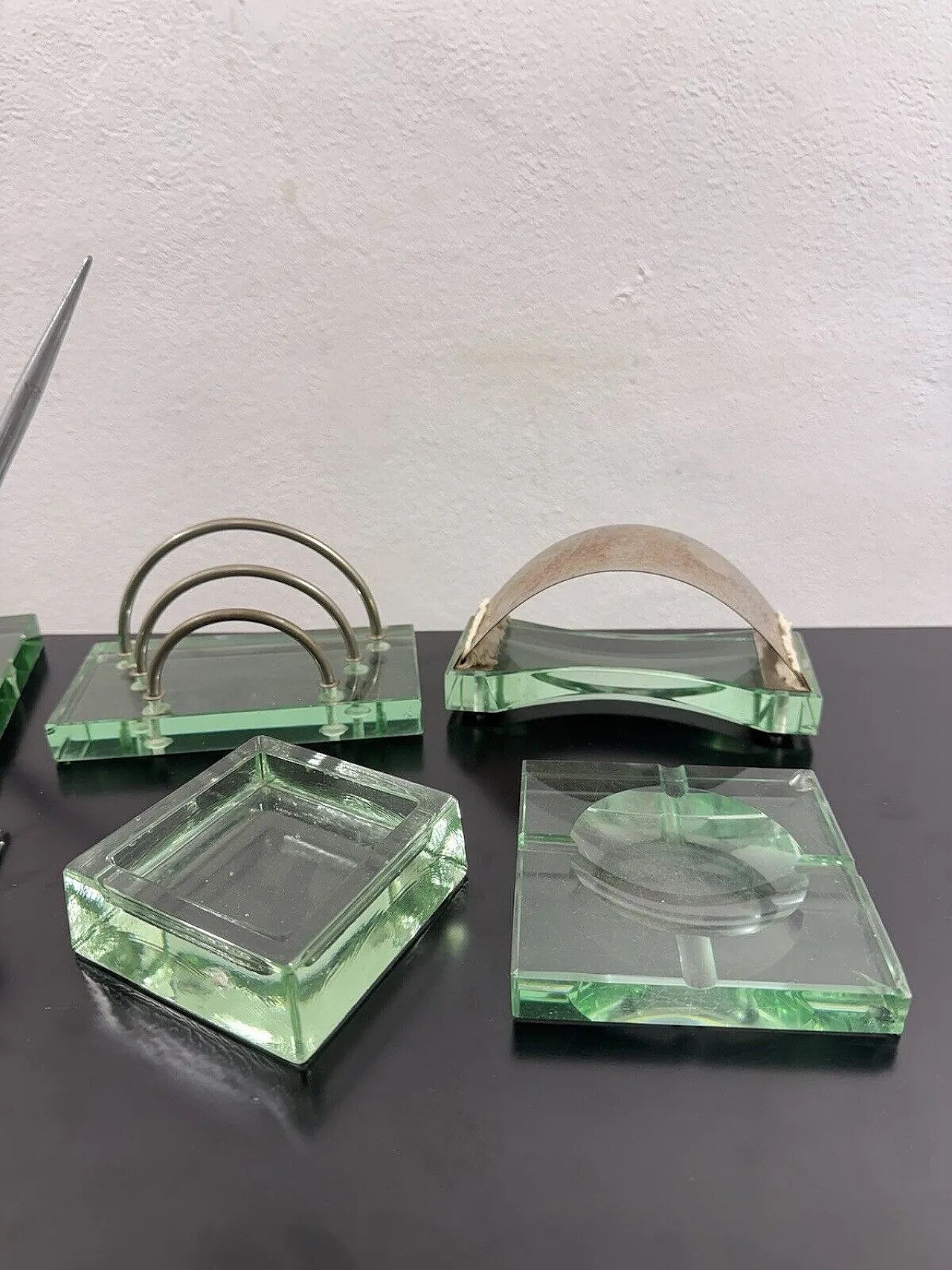 Glass and brass desk set, 1970s 4