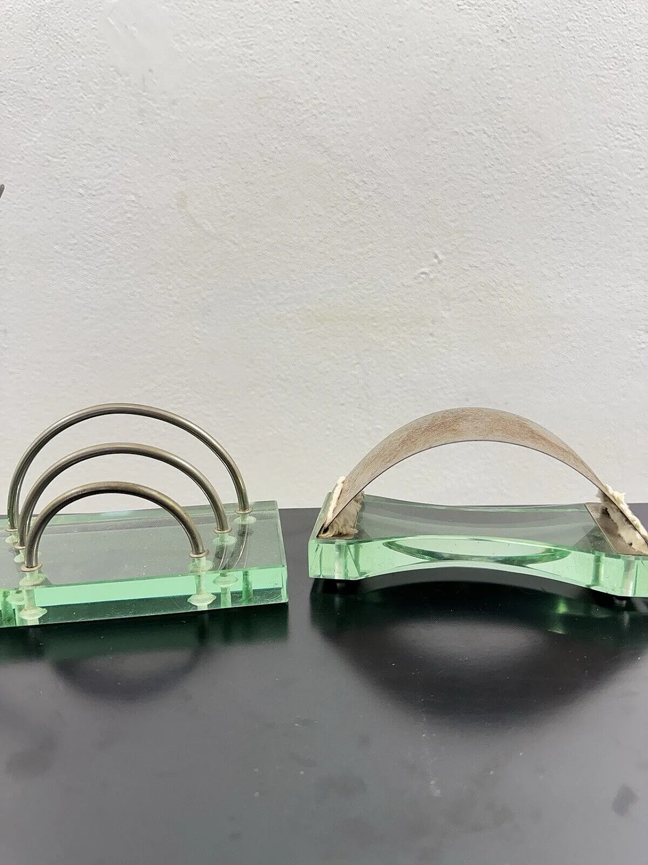 Glass and brass desk set, 1970s 8