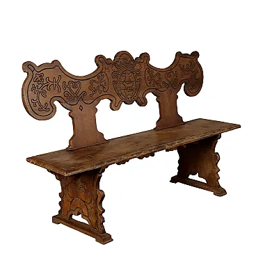 Baroque carved walnut bench with heraldic coat of arms, 18th century