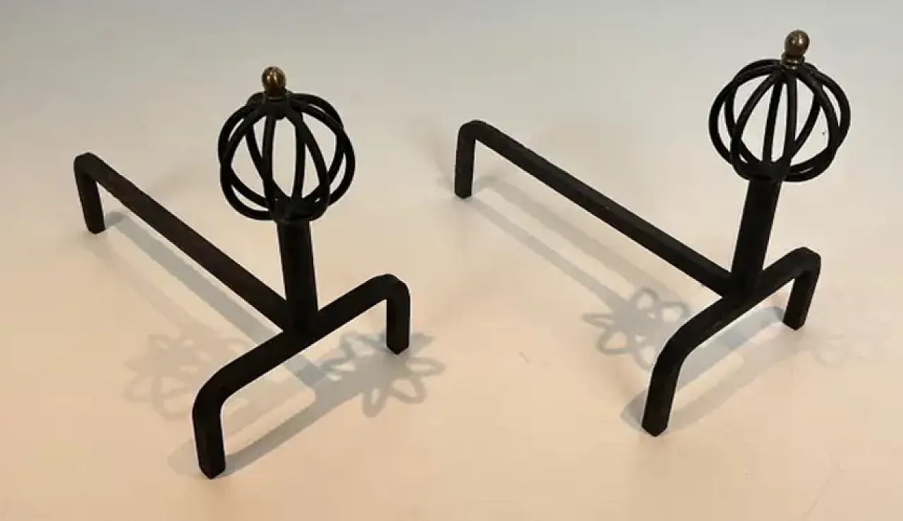 Pair of wrought iron andiron, 1950s 4