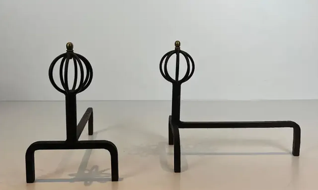 Pair of wrought iron andiron, 1950s 6