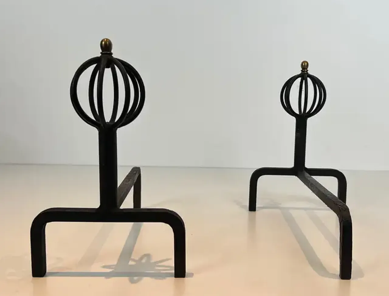 Pair of wrought iron andiron, 1950s 7