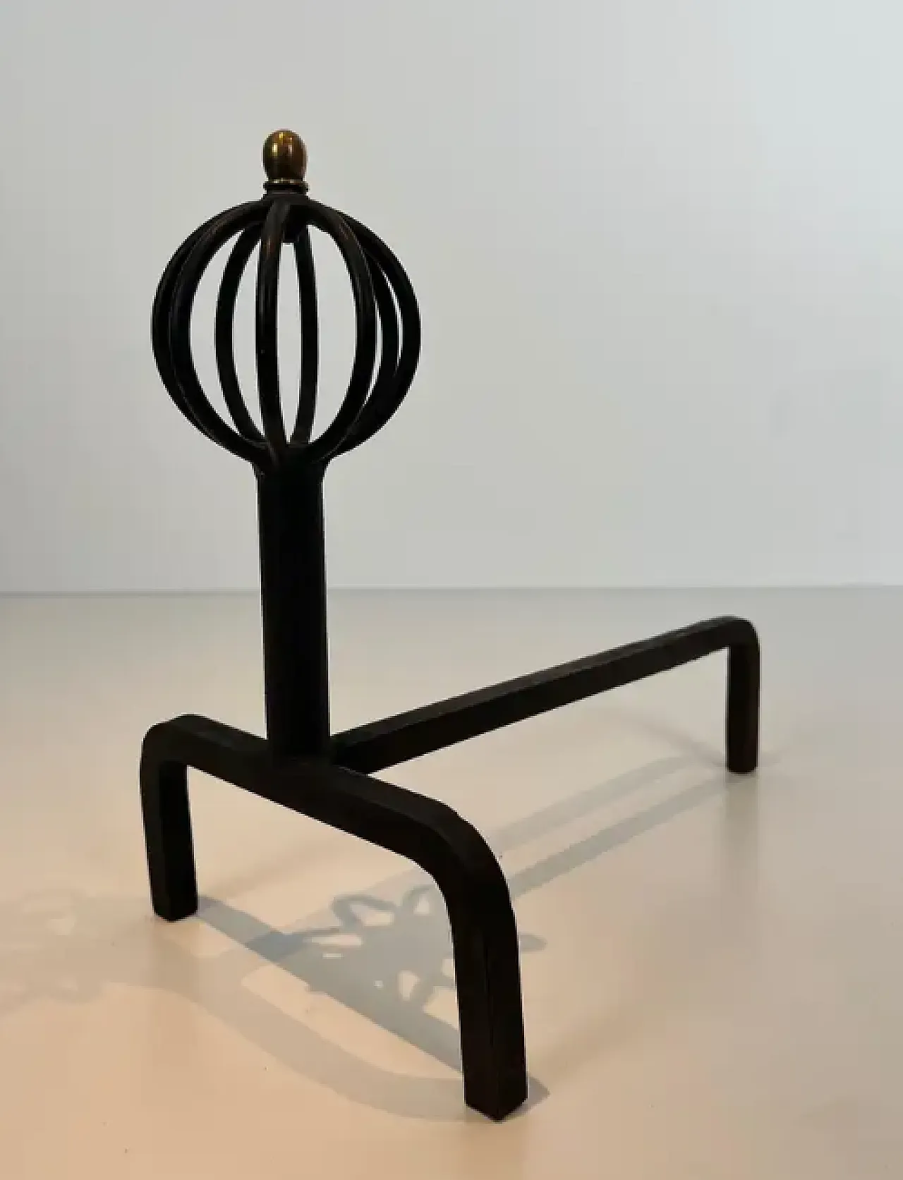 Pair of wrought iron andiron, 1950s 8