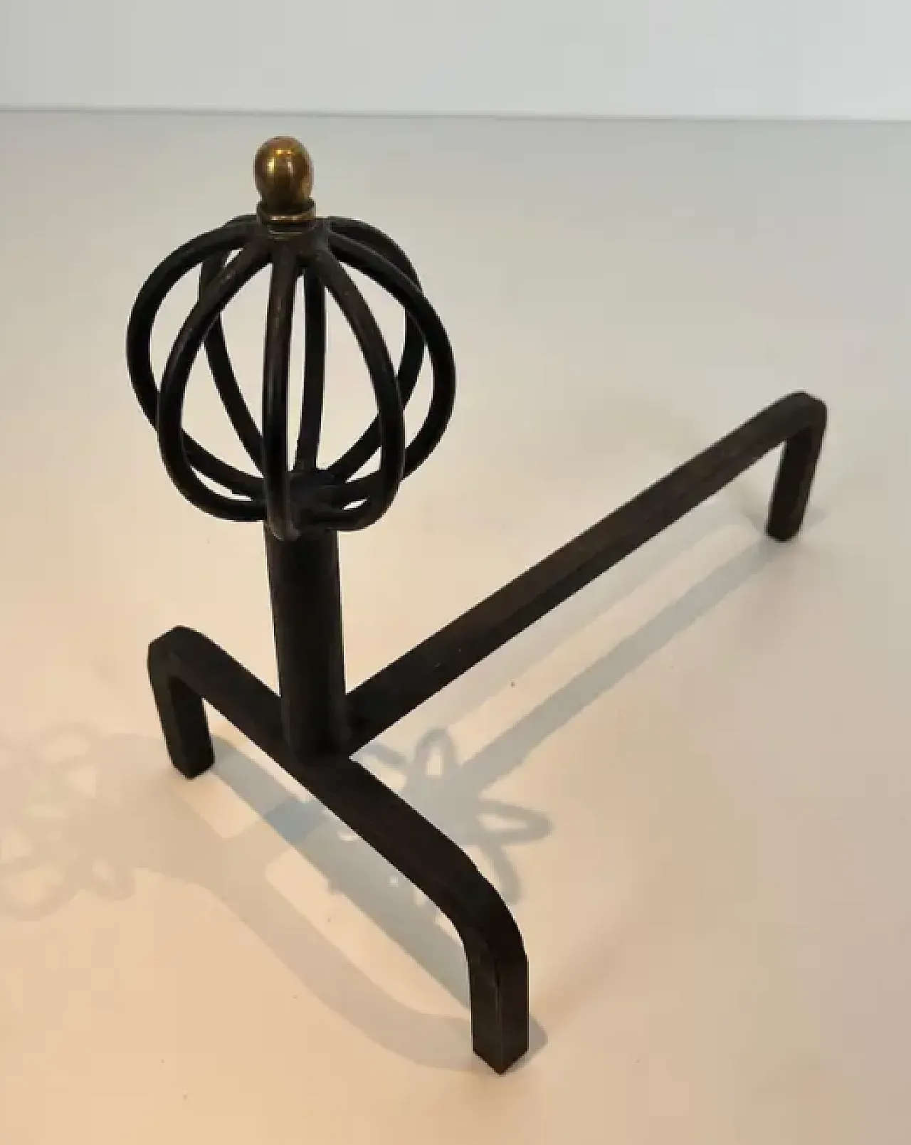 Pair of wrought iron andiron, 1950s 10