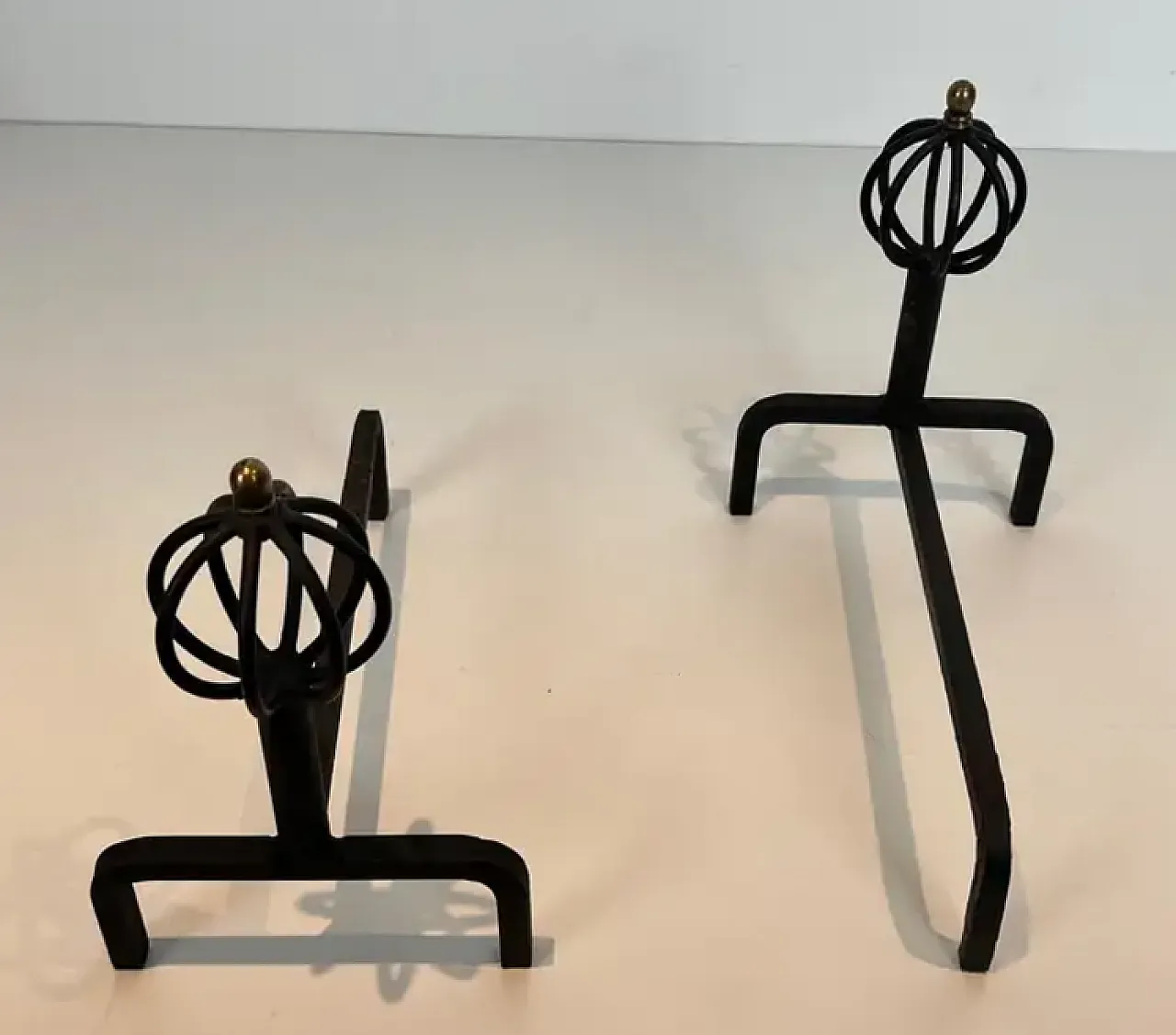 Pair of wrought iron andiron, 1950s 11