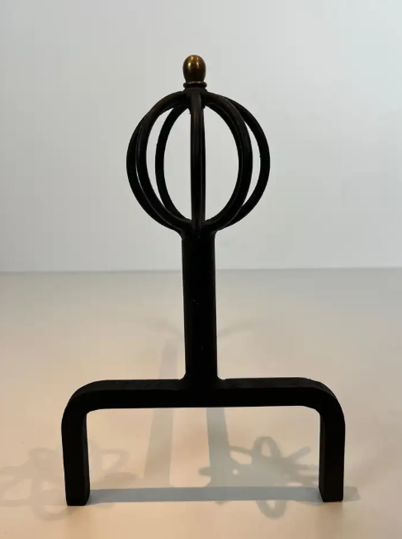 Pair of wrought iron andiron, 1950s 12