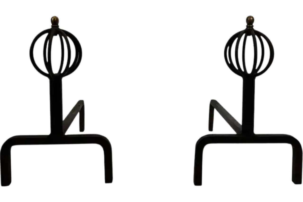 Pair of wrought iron andiron, 1950s 15