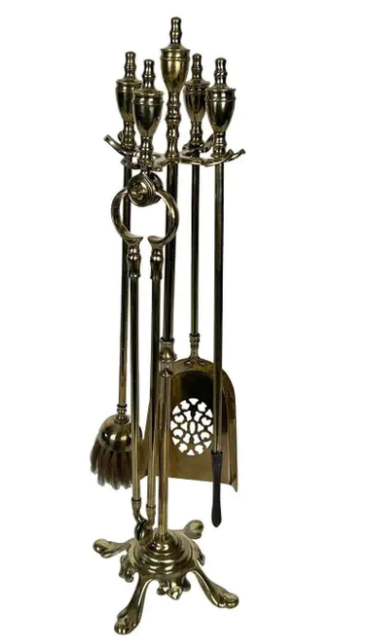 Brass fireplace instruments on stand, 1940s 1