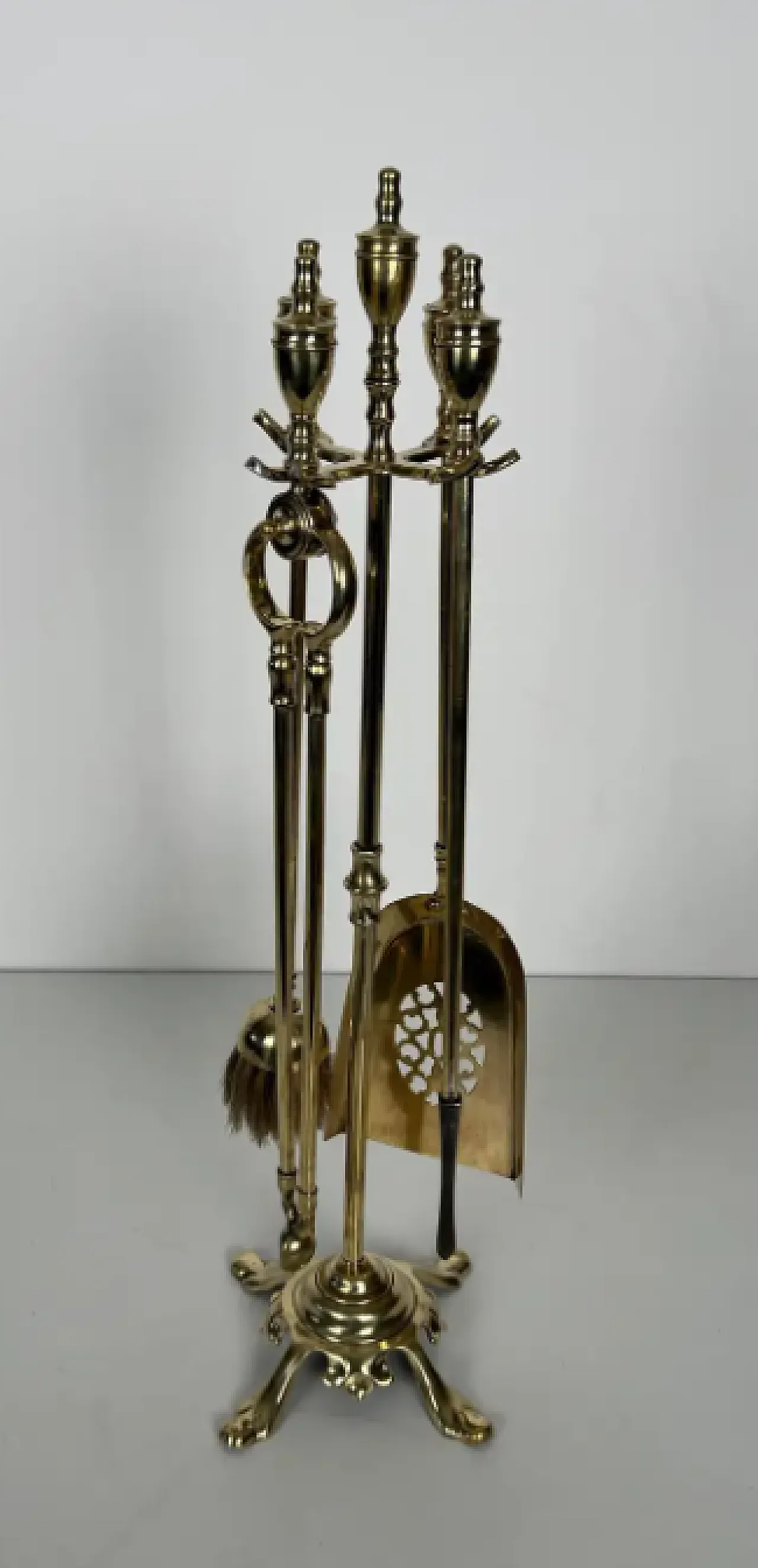 Brass fireplace instruments on stand, 1940s 2