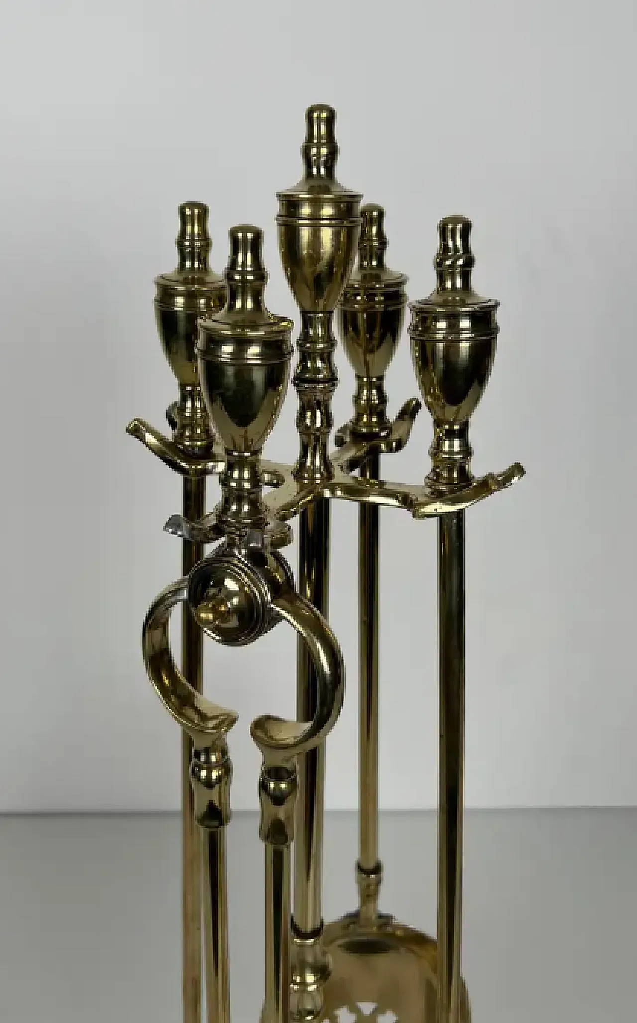 Brass fireplace instruments on stand, 1940s 3