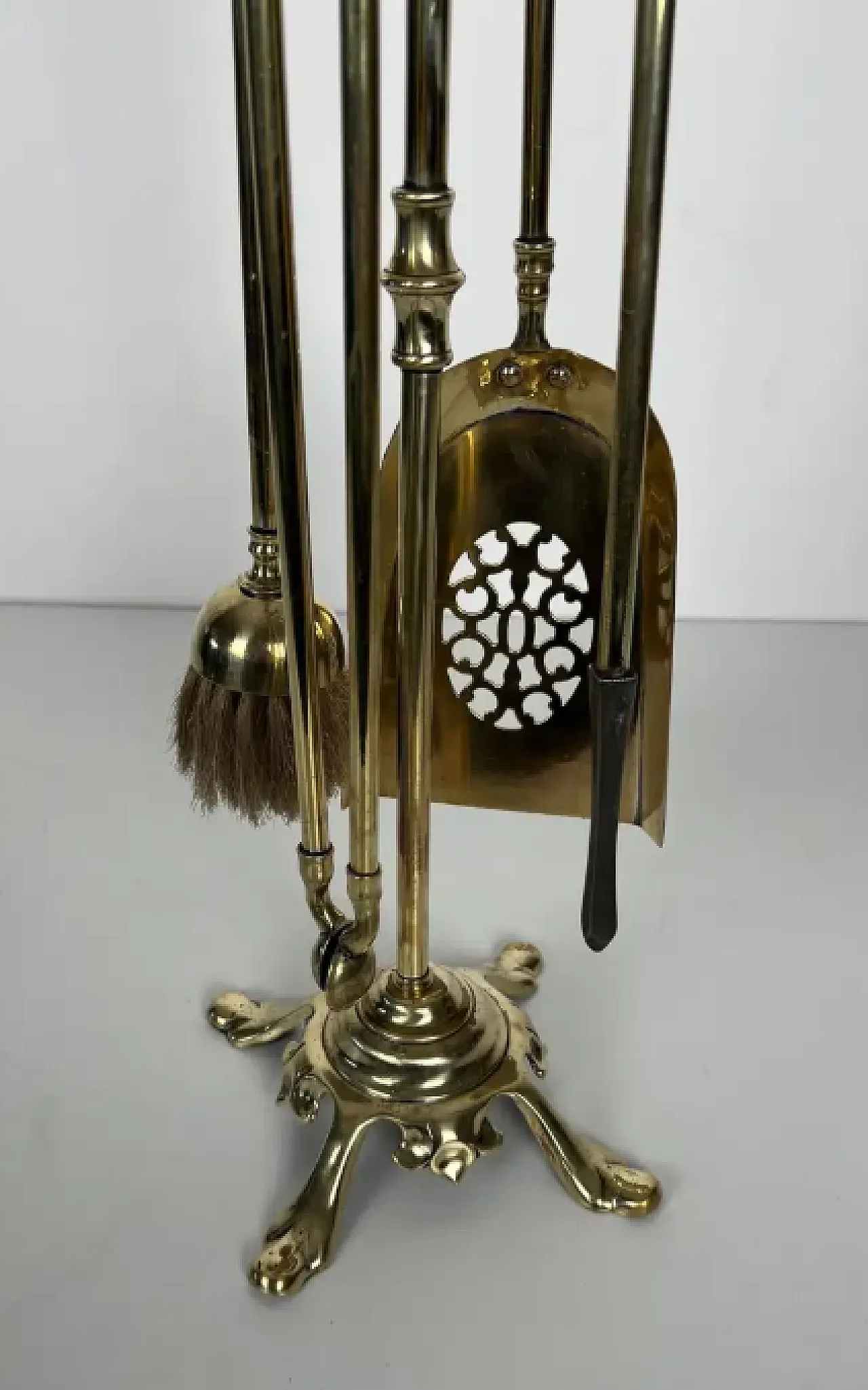 Brass fireplace instruments on stand, 1940s 4