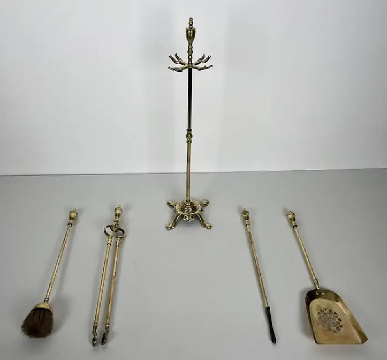 Brass fireplace instruments on stand, 1940s 5