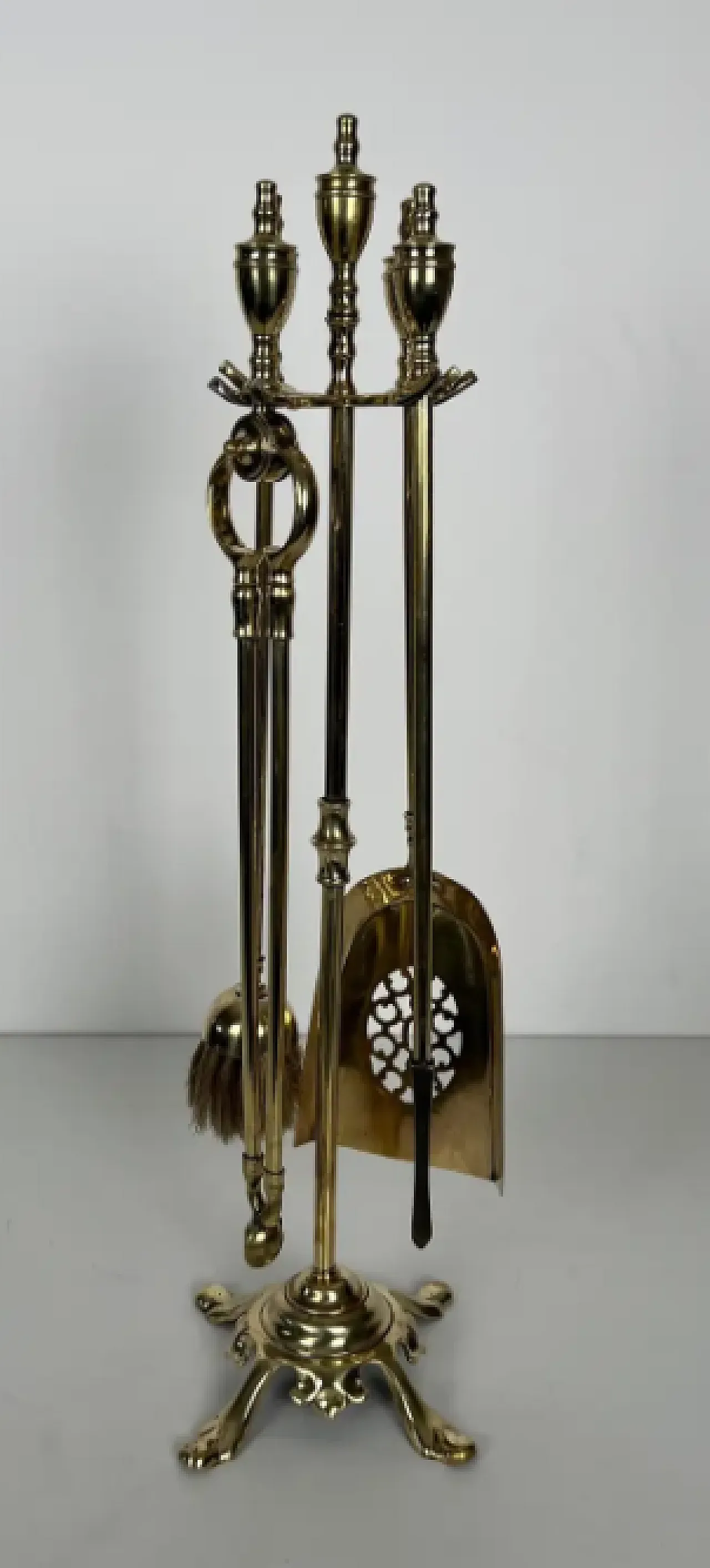 Brass fireplace instruments on stand, 1940s 10