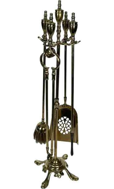 Brass fireplace instruments on stand, 1940s