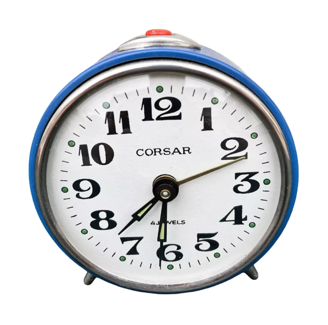 Blue metal mechanical alarm clock by Corsar, 1980s 3