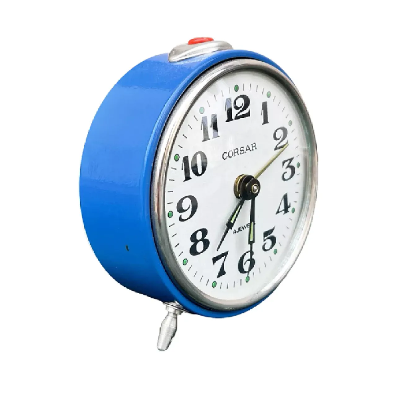 Blue metal mechanical alarm clock by Corsar, 1980s 5