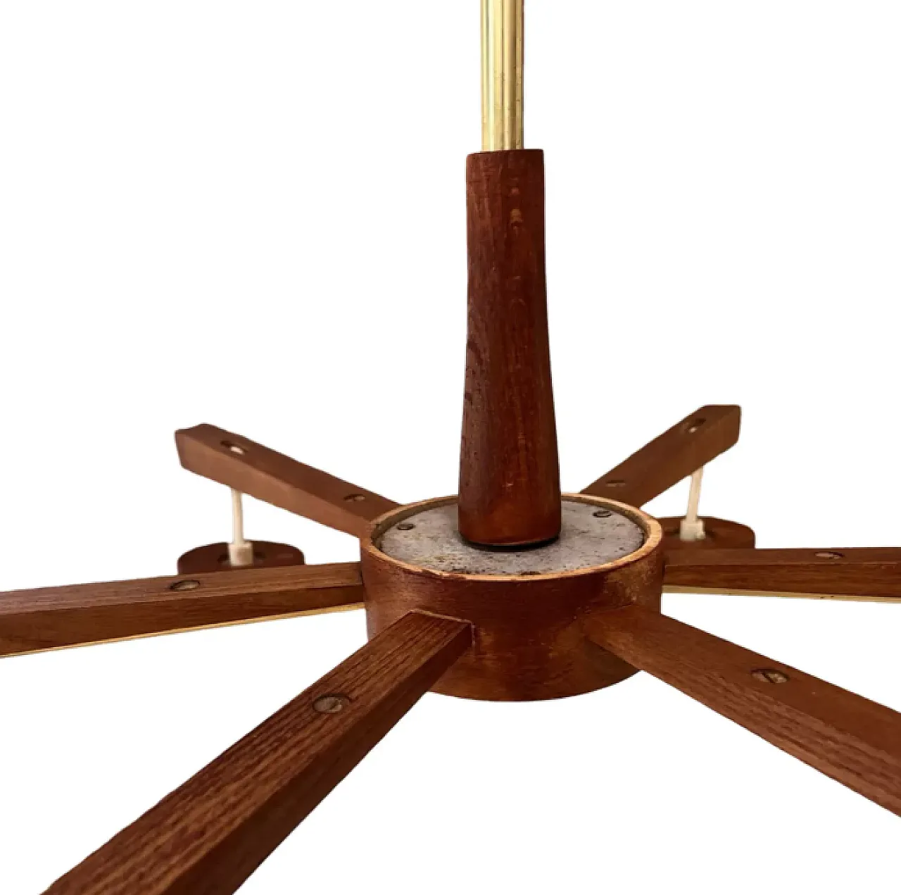 Scandinavian six-arm teak wood chandelier, 1970s 2