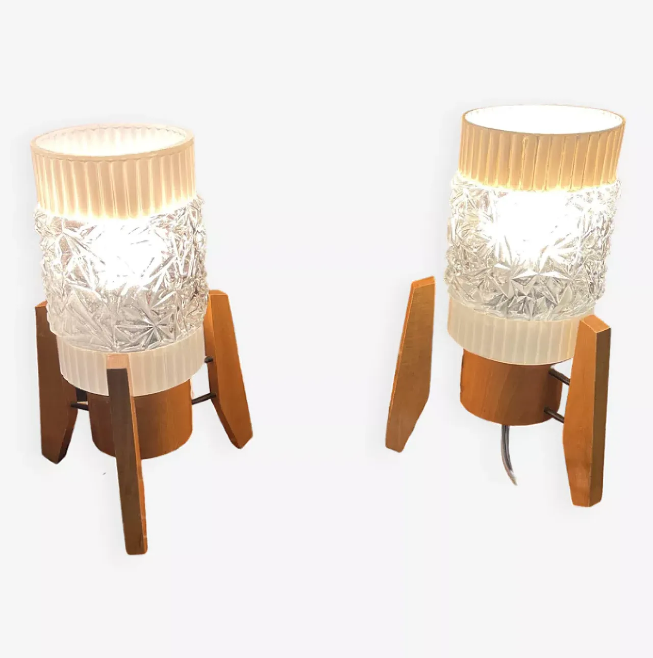 Pair of bedside lamps in wood and glass by Dřevo Humpolec, 1960s 1