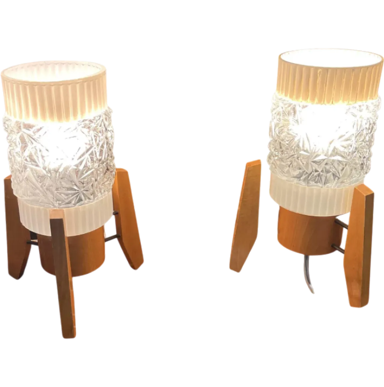 Pair of bedside lamps in wood and glass by Dřevo Humpolec, 1960s 9