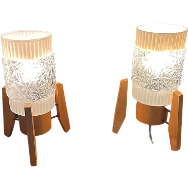 Pair of bedside lamps in wood and glass by Dřevo Humpolec, 1960s