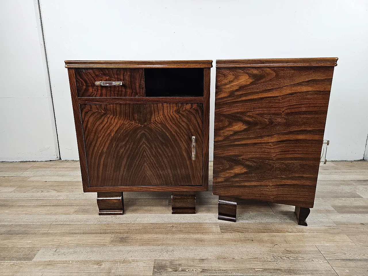 Pair of Art Deco Venetian bedside tables, 1940s 3