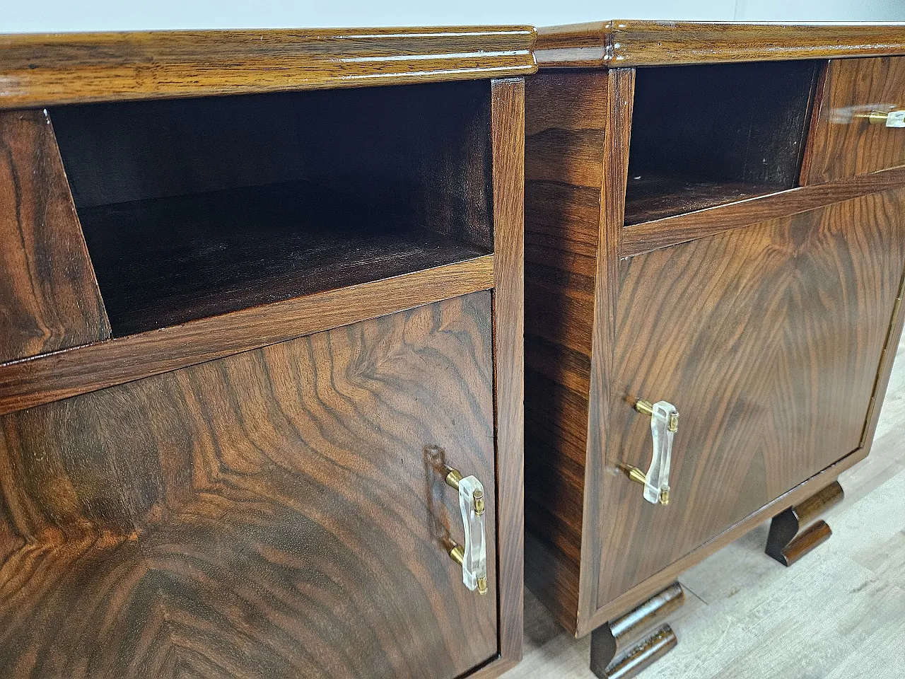 Pair of Art Deco Venetian bedside tables, 1940s 15