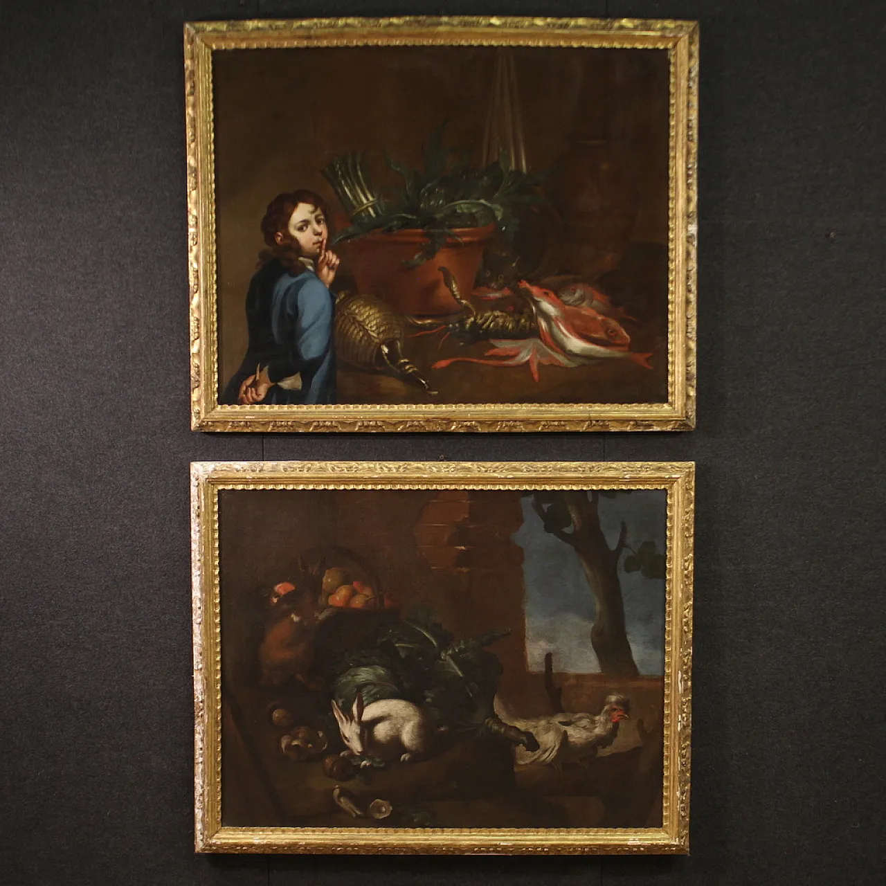 Genoese school, pair of still life paintings, oil on canvas,  17th c. 1