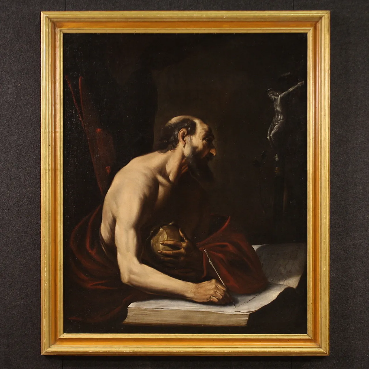 Saint Jerome in his study, Caravaggesque painting, 17th century 2