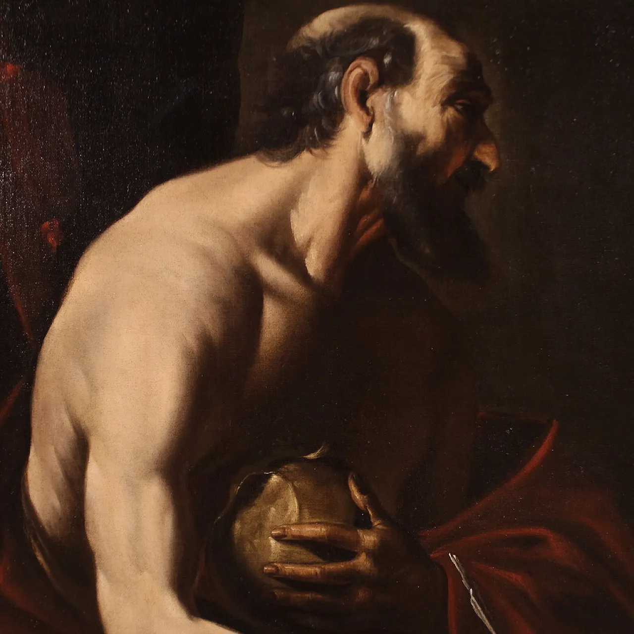 Saint Jerome in his study, Caravaggesque painting, 17th century 4