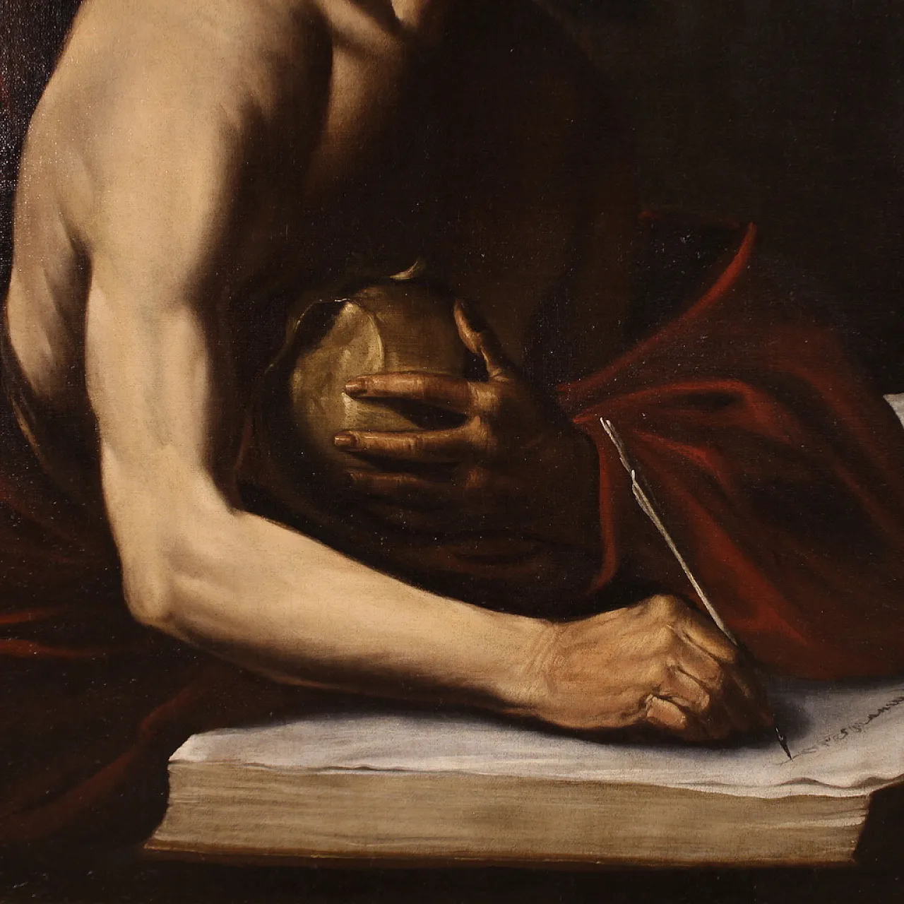 Saint Jerome in his study, Caravaggesque painting, 17th century 5