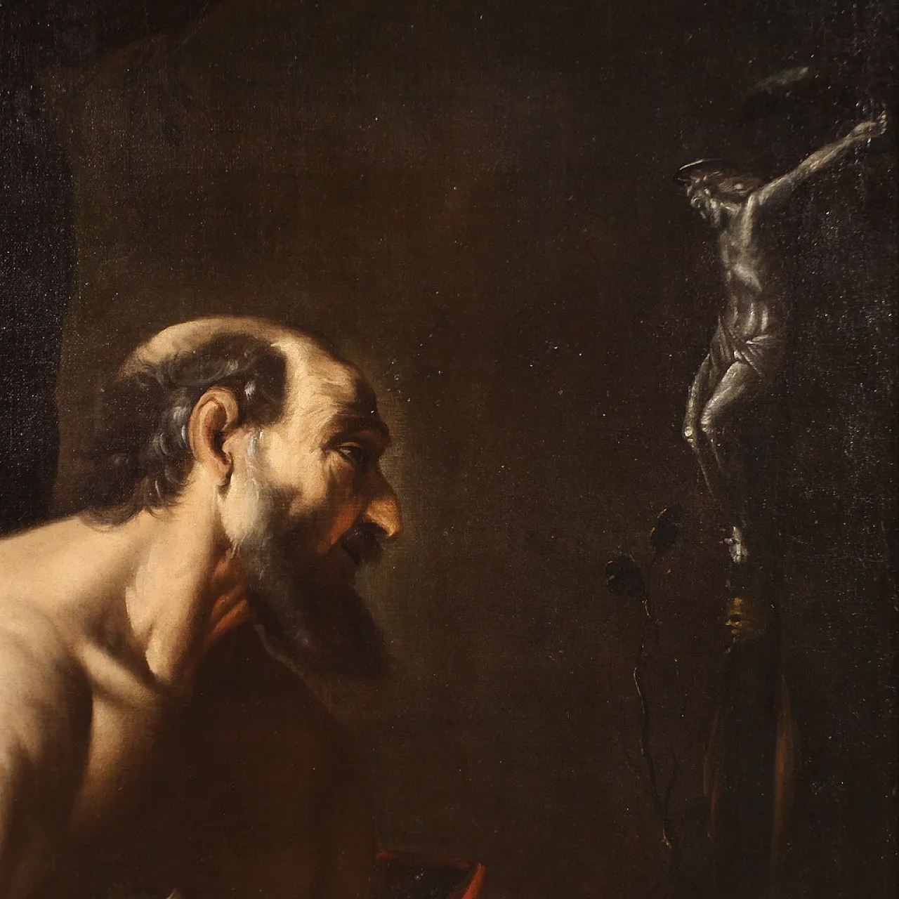 Saint Jerome in his study, Caravaggesque painting, 17th century 8