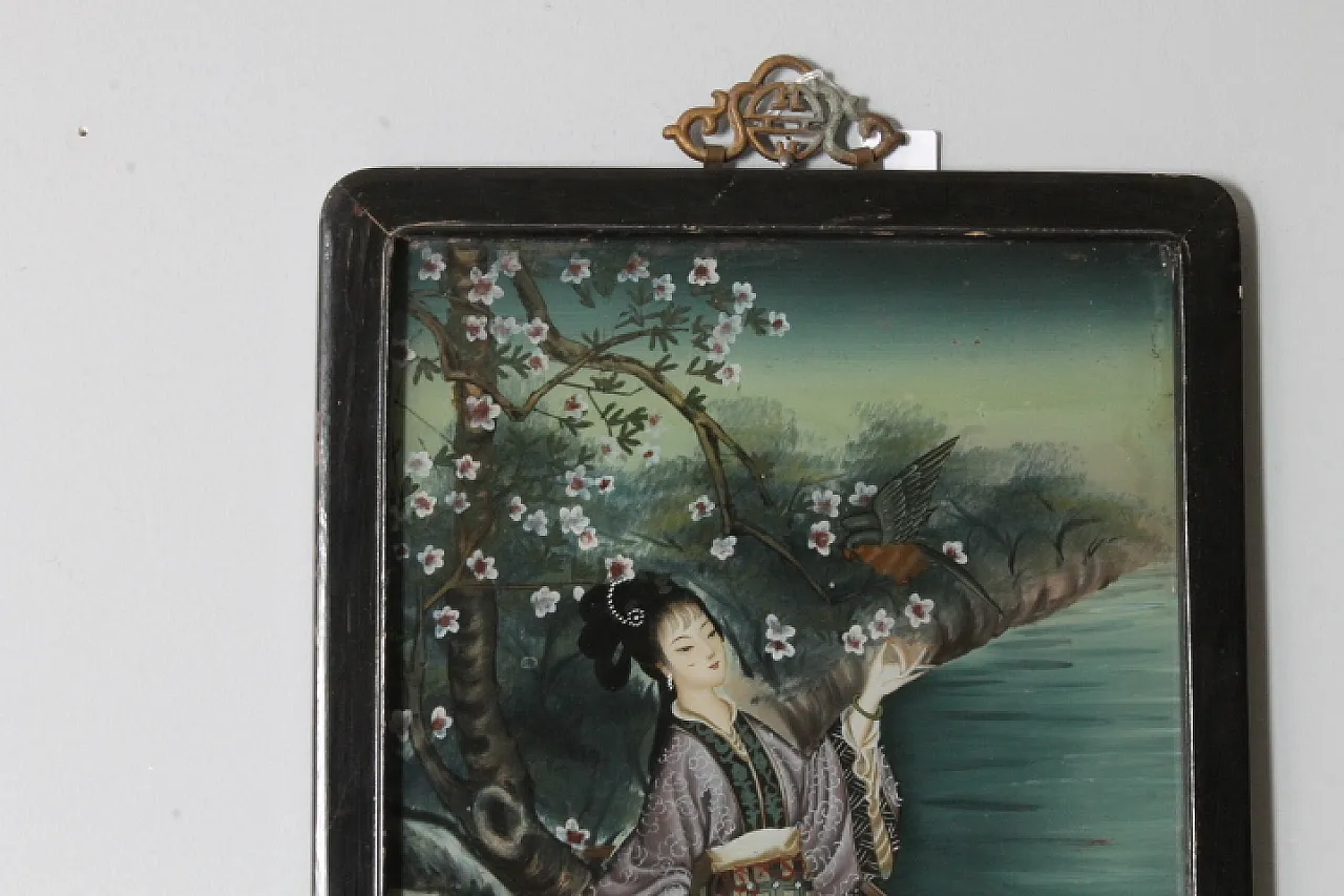 Japanese Geisha, painting on glass, early 1900s 2