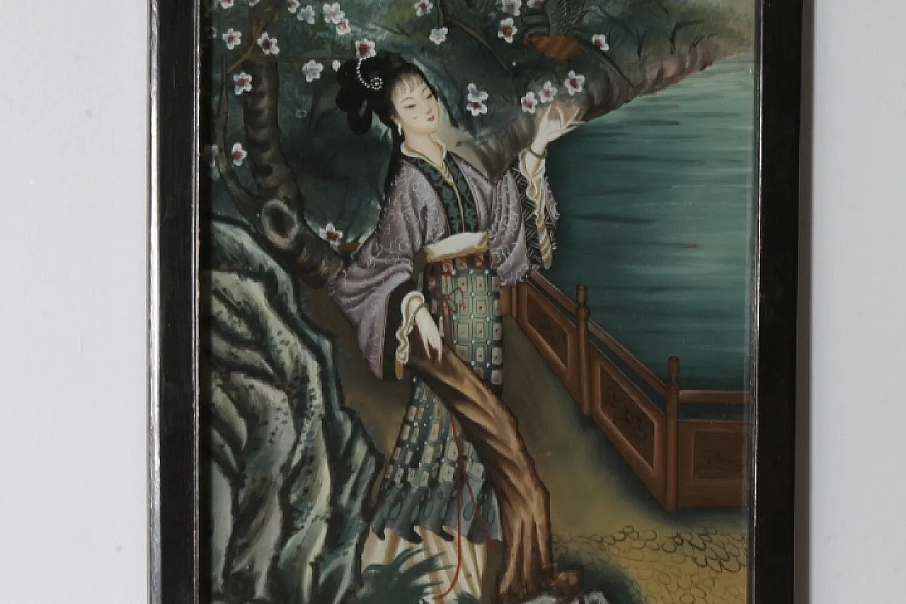 Japanese Geisha, painting on glass, early 1900s 3